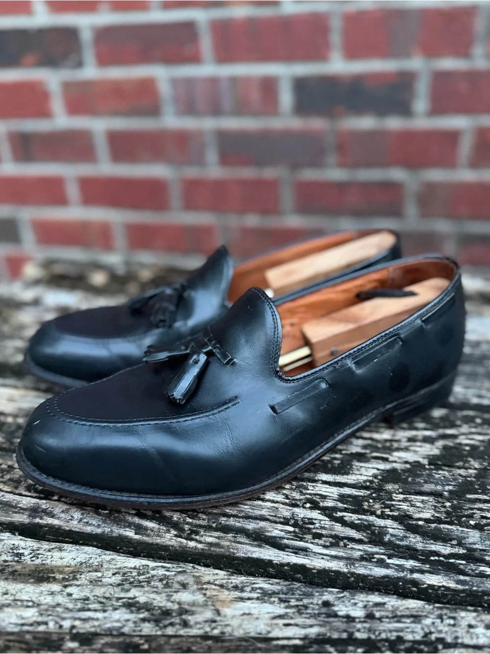 Lands' End Sz 10.5W Black Leather Tassel Slip-On Dress Loafers Made in USA X1